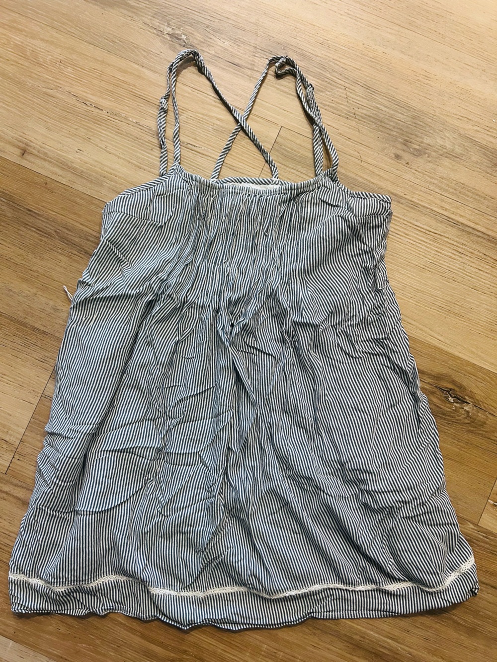 Abercrombie & Fitch Navy and White Striped Crisscross Cami